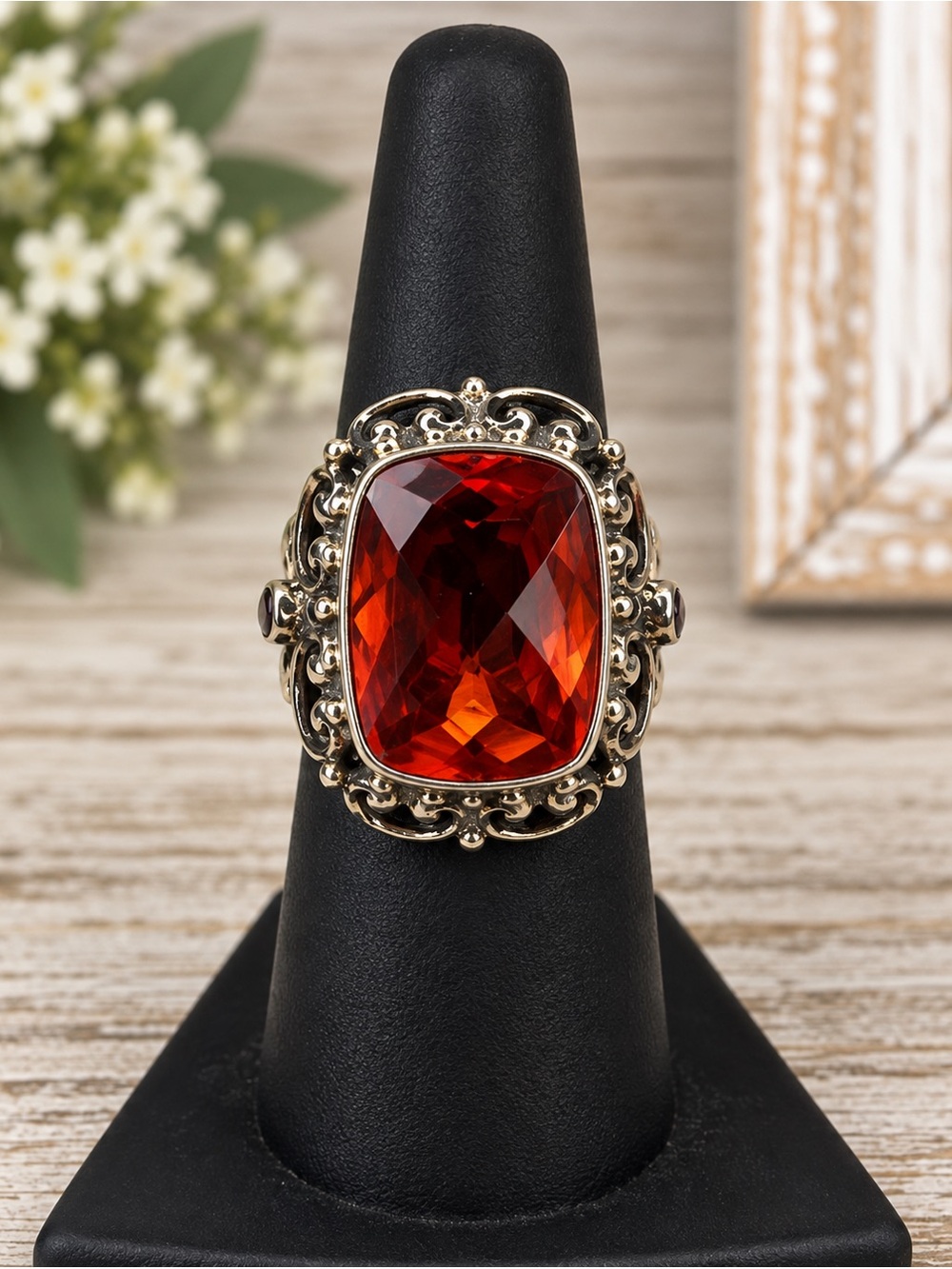 Nicky Butler Sterling Silver Orange Quartz Statement Ring Bali Style